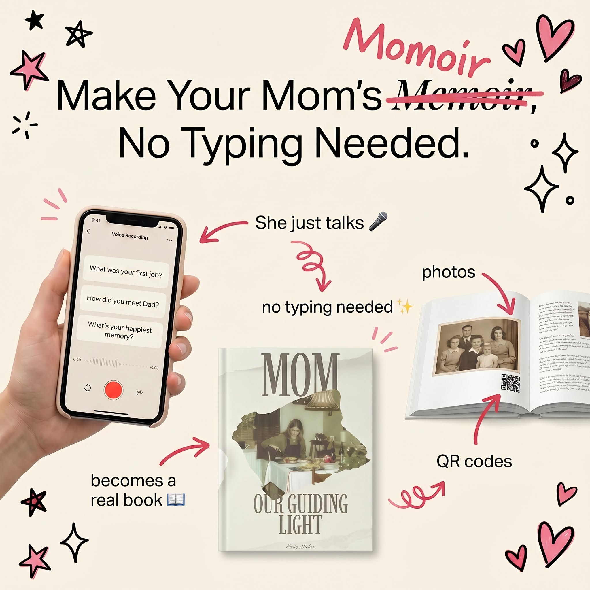 Mother's Day ad — make your Mom's memoir, no typing needed